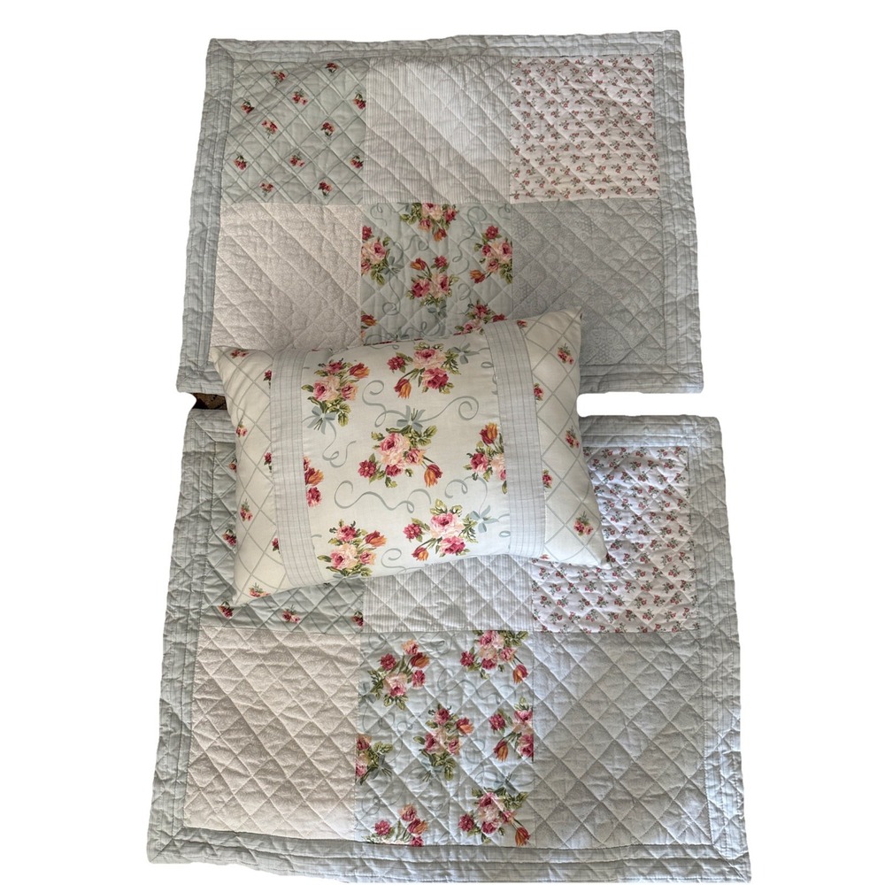 Vintage Croscill Pillow Shams 27x21" Padded + Throw Pillow Cottage Core Country
